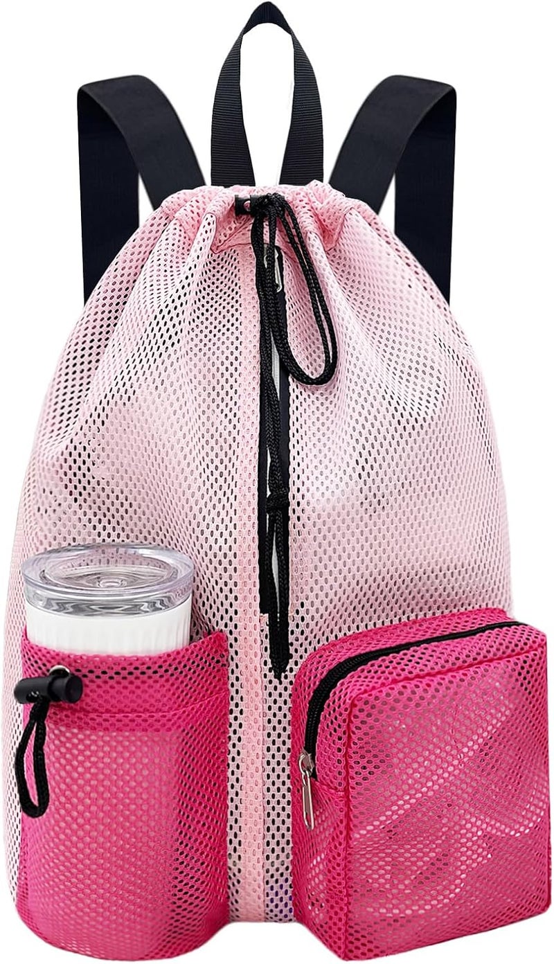 HOPSOOKEN Swim Bag Mesh Beach Backpack for Womem Men Waterproof Drawstring Backpack with Wet Pocket for Swimming Gym Pool - Image 1